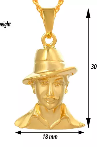 Pure brass goldplated shaheed bhagat singh 3d chain pendant men women  