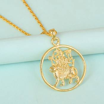 Brass goldplated vaishno sherawali ma durga pendant hindu temple jewellery 1