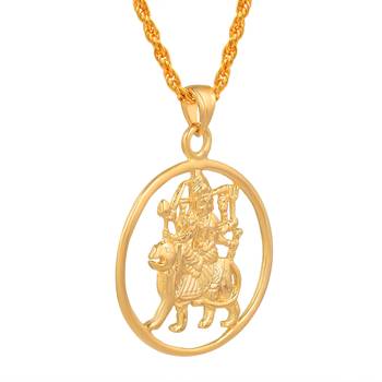 Brass goldplated vaishno sherawali ma durga pendant hindu temple jewellery 2