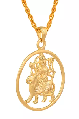 Brass goldplated vaishno sherawali ma durga pendant hindu temple jewellery