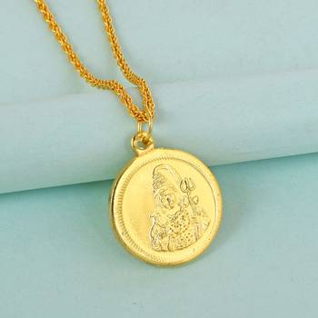 Gold plated reversible durga & shiva coin chain necklace pendant  for men women 1
