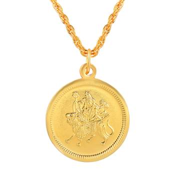 Gold plated reversible durga & shiva coin chain necklace pendant  for men women 2