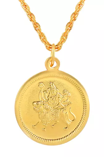 Gold plated reversible durga & shiva coin chain necklace pendant  for men women