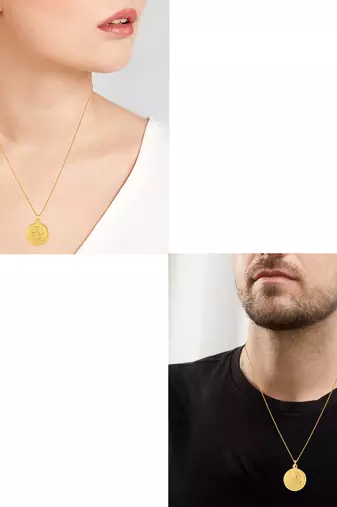Gold plated reversible durga & shiva coin chain necklace pendant  for men women
