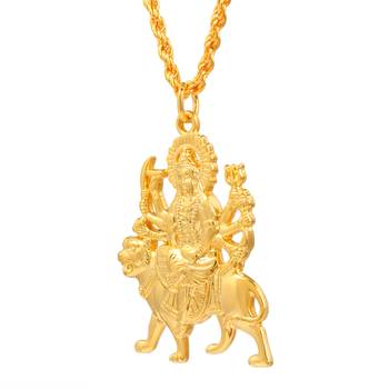 Brass goldplated vaishno mata kali sherawali ma durga chain pendant men women 2