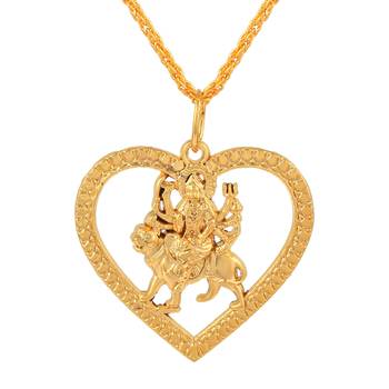 Brass goldplated sherawali vaishno kaali ma in heart durga chain pendant men women 2