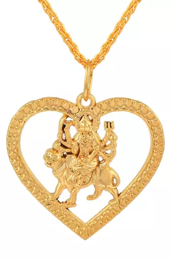Brass goldplated sherawali vaishno kaali ma in heart durga chain pendant men women