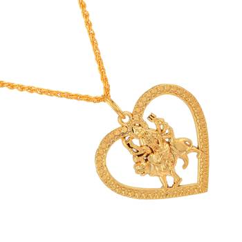 Brass goldplated sherawali vaishno kaali ma in heart durga chain pendant men women 3