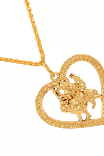 Brass goldplated sherawali vaishno kaali ma in heart durga chain pendant men women