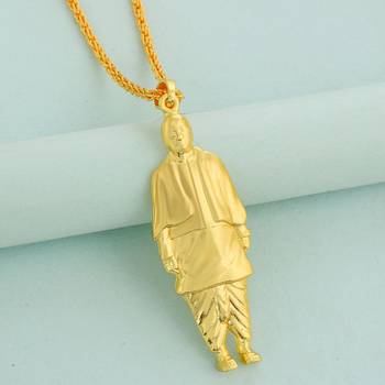 Brass antique goldplated statue of unity sardar patel chain pendant india famous leader 1