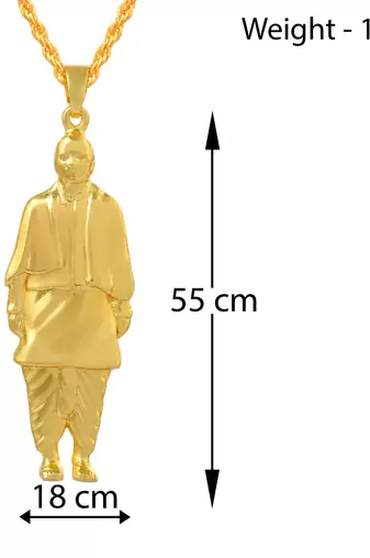 Brass antique goldplated statue of unity sardar patel chain pendant india famous leader