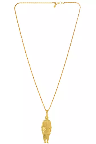 Brass antique goldplated statue of unity sardar patel chain pendant india famous leader