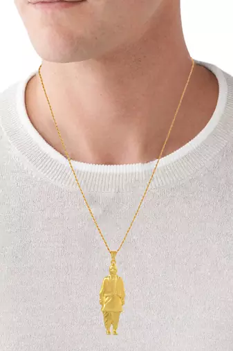 Brass antique goldplated statue of unity sardar patel chain pendant india famous leader