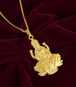 Brass micron antique goldplated both side dhan lakshmi chain pendant hindu temple jewellery