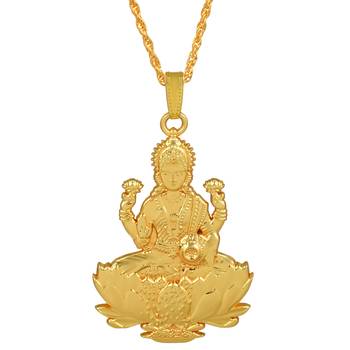 Brass micron antique goldplated both side dhan lakshmi chain pendant hindu temple jewellery 2