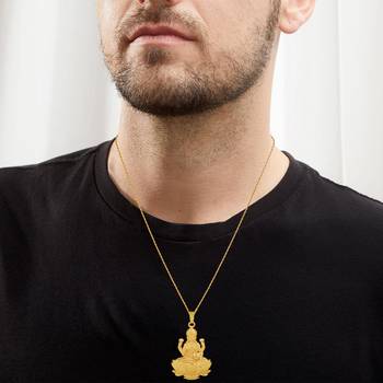 Brass micron antique goldplated both side dhan lakshmi chain pendant hindu temple jewellery 4