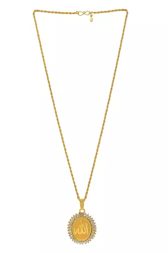   gold plated cz studded allah word embossed oval muslim islamic pendant for men/women boys girls