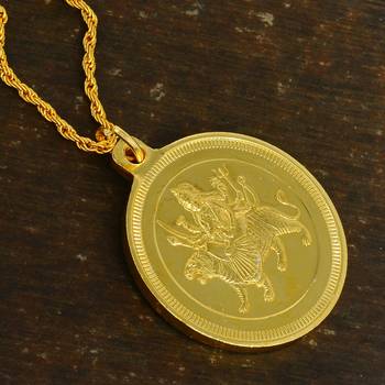 Gold plated durga with durga shloka both side coin chain necklace pendant for men and women 1