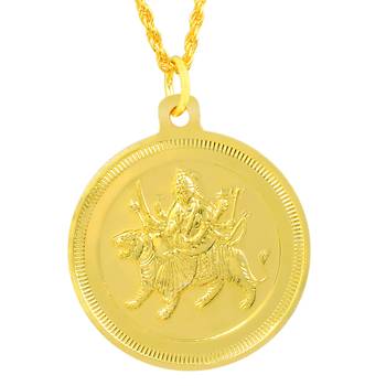 Gold plated durga with durga shloka both side coin chain necklace pendant for men and women 4