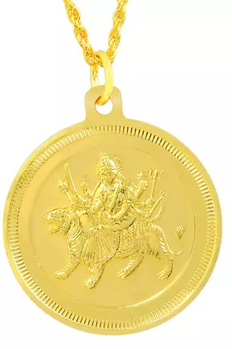 Gold plated durga with durga shloka both side coin chain necklace pendant for men and women