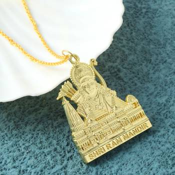dzine trendz brass gold shri ram pendant & earrings set 1
