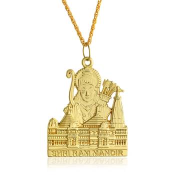 dzine trendz brass gold shri ram pendant & earrings set 2