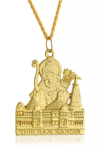 dzine trendz brass gold shri ram pendant & earrings set