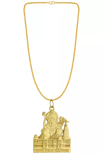 dzine trendz brass gold shri ram pendant & earrings set