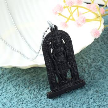 Brass bhagwan shri ram lalla pendant black reversible hindu temple jewellery chain necklace 1