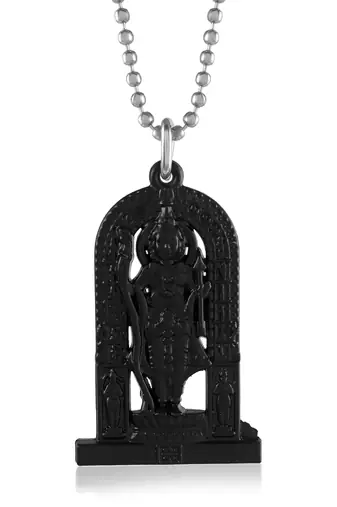 Brass bhagwan shri ram lalla pendant black reversible hindu temple jewellery chain necklace