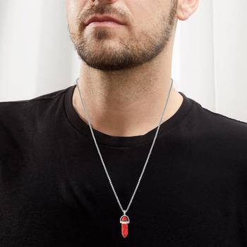 Natural red firoza hand chiselled energised stone pendant crystal healing for men and women 4