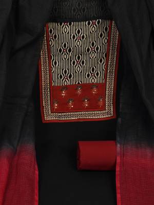 Black unstitched cotton suit set with mix-match yoke and contrast colour kota dupatta. 1