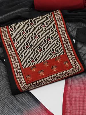 Black unstitched cotton suit set with mix-match yoke and contrast colour kota dupatta. 2