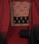 Maroon unstitched cotton suit set with mix-match yoke and contrast colour kota dupatta.