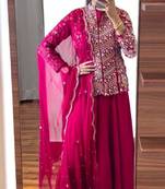  Georgette Embroidered Lehenga With Koti And Dupatta