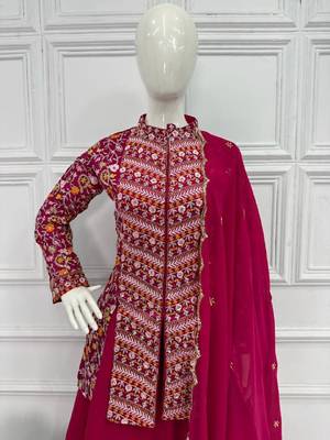  Georgette Embroidered Lehenga With Koti And Dupatta 2