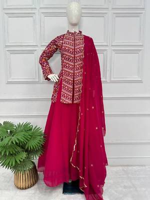  Georgette Embroidered Lehenga With Koti And Dupatta 3