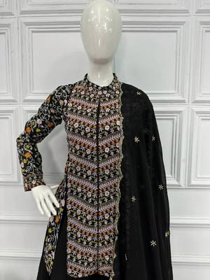  Georgette  Embroidered Lehengas With Koti And Dupatta 2