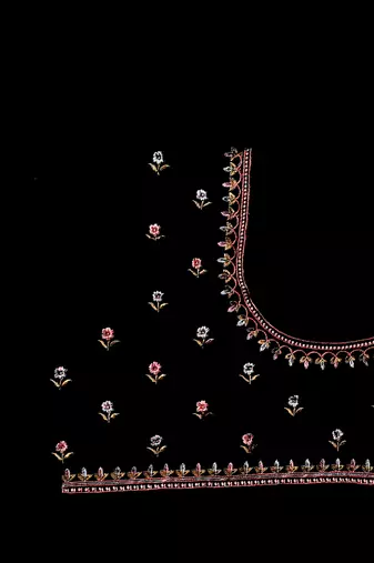 Zari Resham Embroidered Georgette Saree In Black With Matching Blouse Piece