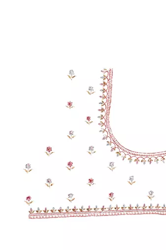 Zari Resham Embroidered Georgette Saree In White With Matching Blouse Piece