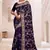 Zari Resham Embroidered Georgette Saree In Navy Blue With Matching Blouse Piece