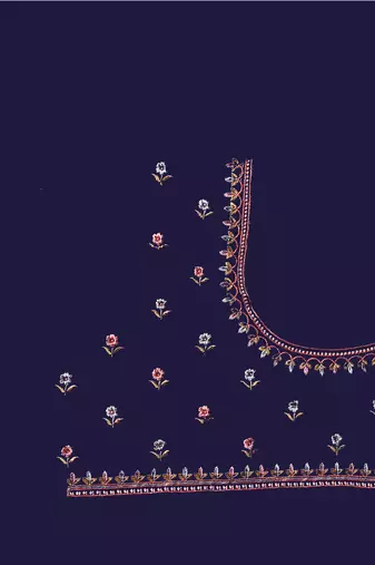 Zari Resham Embroidered Georgette Saree In Navy Blue With Matching Blouse Piece