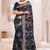 Zari Resham Embroidered Georgette Saree In Teal Blue With Matching Blouse Piece