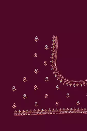 Zari Resham Embroidered Georgette Saree In Wine With Matching Blouse Piece