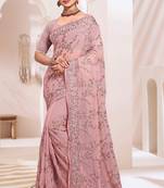 Zari Resham Embroidered Georgette Saree In Dusty Pink With Matching Blouse Piece
