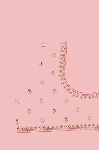Zari Resham Embroidered Georgette Saree In Dusty Pink With Matching Blouse Piece