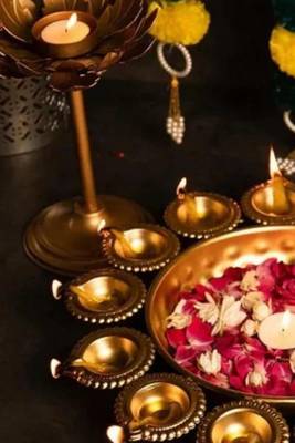The advitya small metal urli with diya  decorative bowl for home and festive decor 2
