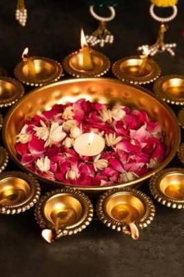 The advitya small metal urli with diya  decorative bowl for home and festive decor 3