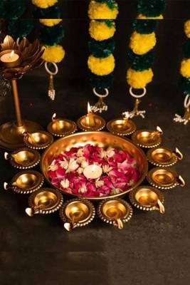 The advitya small metal urli with diya  decorative bowl for home and festive decor 5
