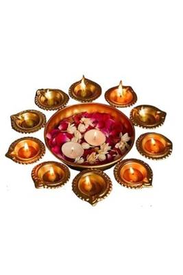 The advitya medium metal urli with diya  decorative bowl for home and festive decor 2
